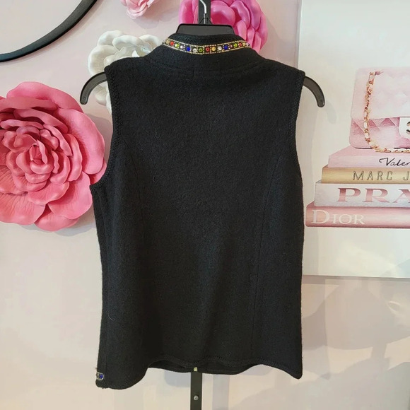Vintage 80's Lisa International Black Rainbow Rhinestone  Wool Vest - Picture 4 of 4